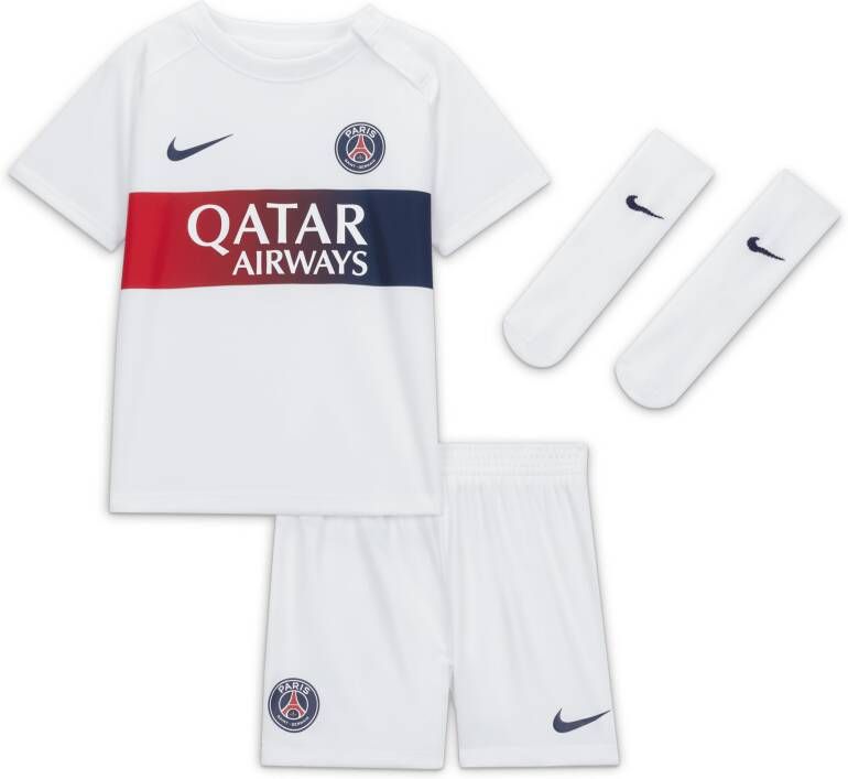 Nike Paris Saint-Germain 2023 24 Uit Dri-FIT driedelig tenue voor baby's peuters Wit