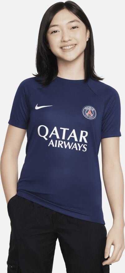 Nike Paris Saint-Germain Academy Pro voetbaltop met Dri-FIT en korte mouwen voor kids Blauw