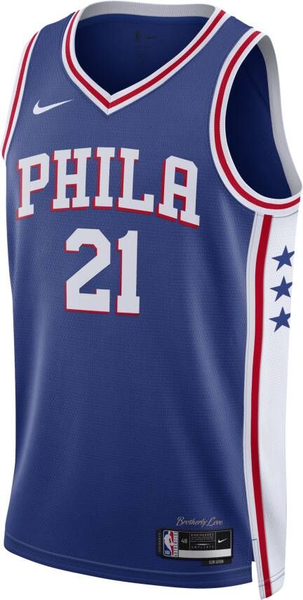 Nike Philadelphia 76ers Icon Edition 2022 23 Swingman NBA-jersey met Dri-FIT Blauw
