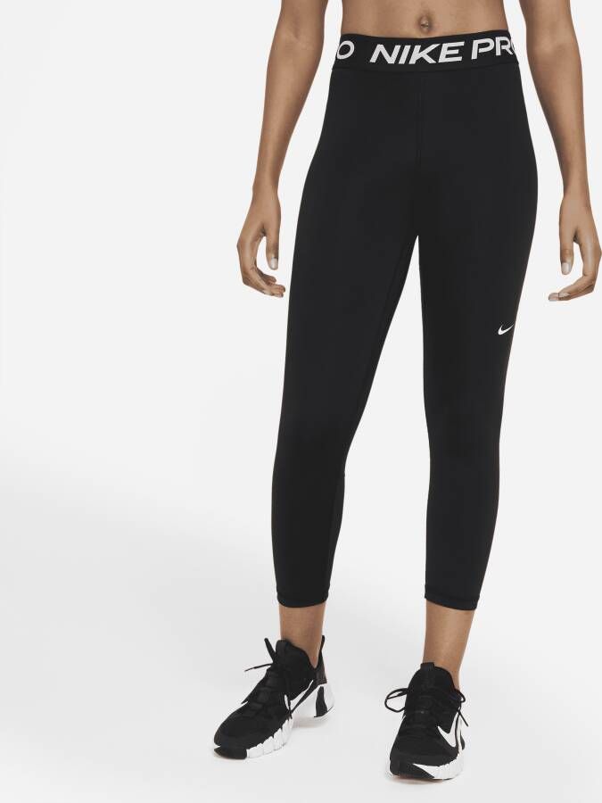Nike Pro korte legging met mesh vlakken en halfhoge taille voor dames Zwart