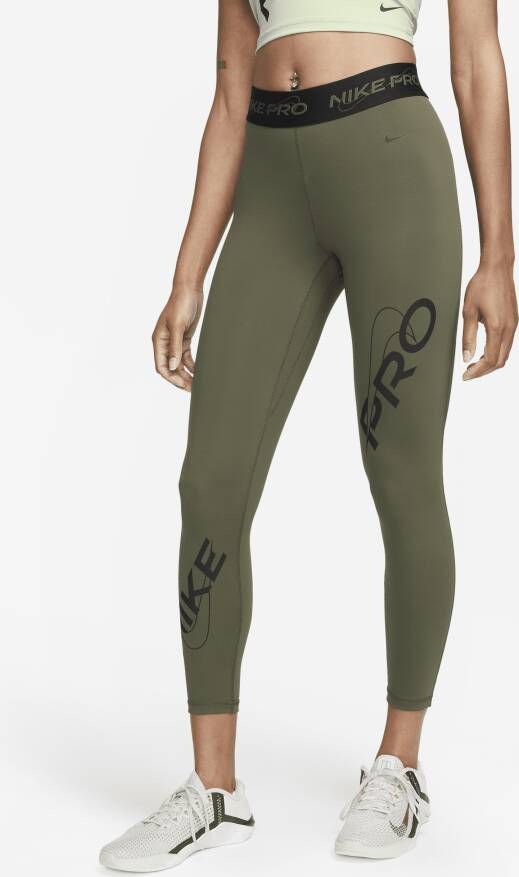 Nike Pro 7 8-legging met halfhoge taille en graphic voor dames Groen