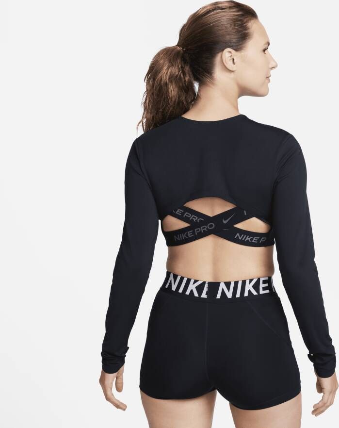Nike Pro Dri-FIT croptop met lange mouwen voor dames Zwart
