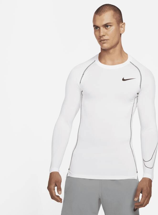 Nike Pro Dri-FIT Herentop met lange mouwen en strakke pasvorm Wit
