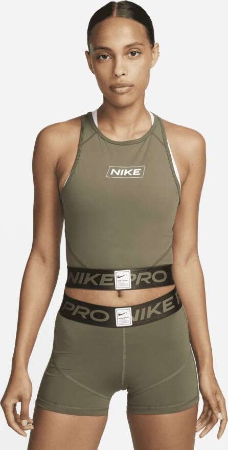 Nike Pro Dri-FIT Korte tanktop met graphic voor dames Groen