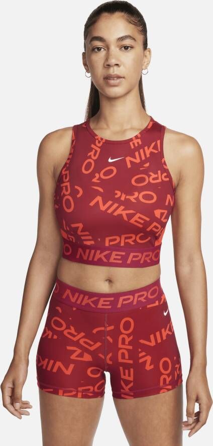Nike Pro Dri-FIT korte tanktop met print voor dames Rood