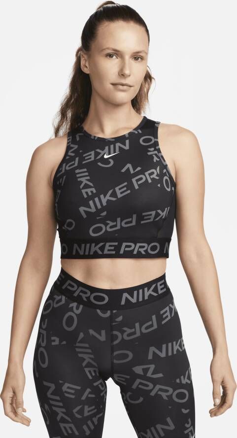 Nike Pro Dri-FIT korte tanktop met print voor dames Zwart