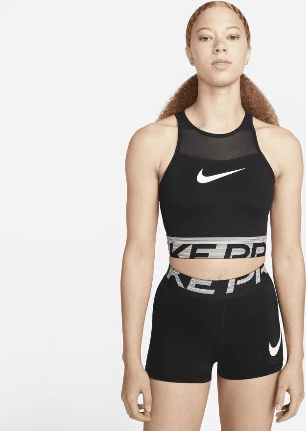 Nike Pro Dri-FIT Korte trainingstop met graphic voor dames Zwart