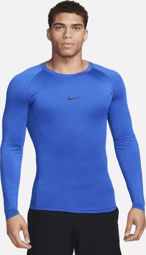 Nike Pro Dri-FIT strakke fitnesstop met lange mouwen voor heren Blauw