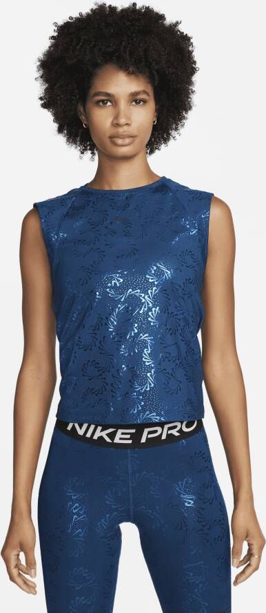 Nike Pro Dri-FIT Trainingstop met print voor dames Blauw