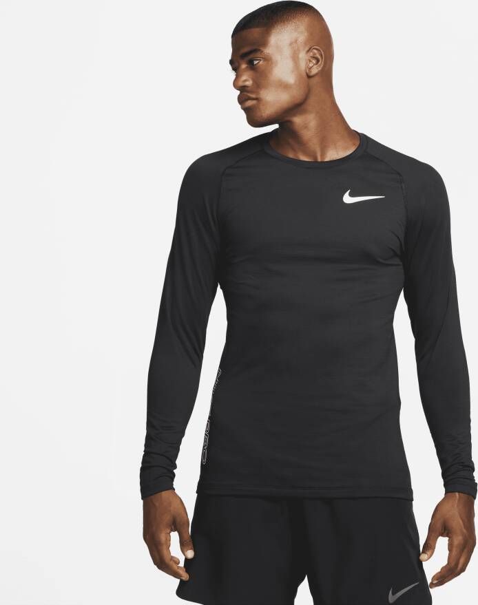 Nike Pro Herentop met lange mouwen en ronde hals Zwart