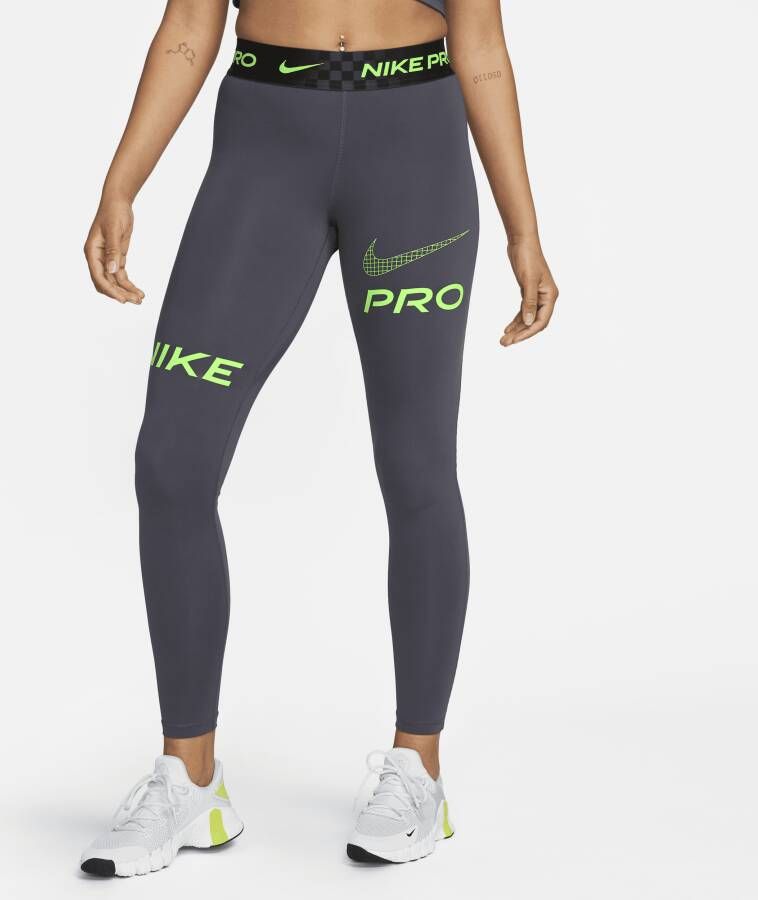Nike Pro Lange trainingslegging met graphic en halfhoge taille voor dames Grijs