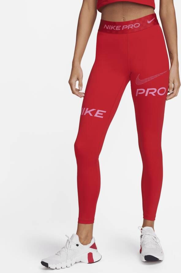 Nike Pro Lange trainingslegging met graphic en halfhoge taille voor dames Rood