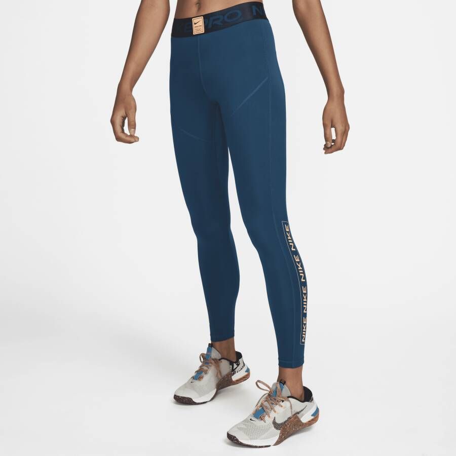 Nike Pro Legging met halfhoge taille en graphic voor dames Blauw