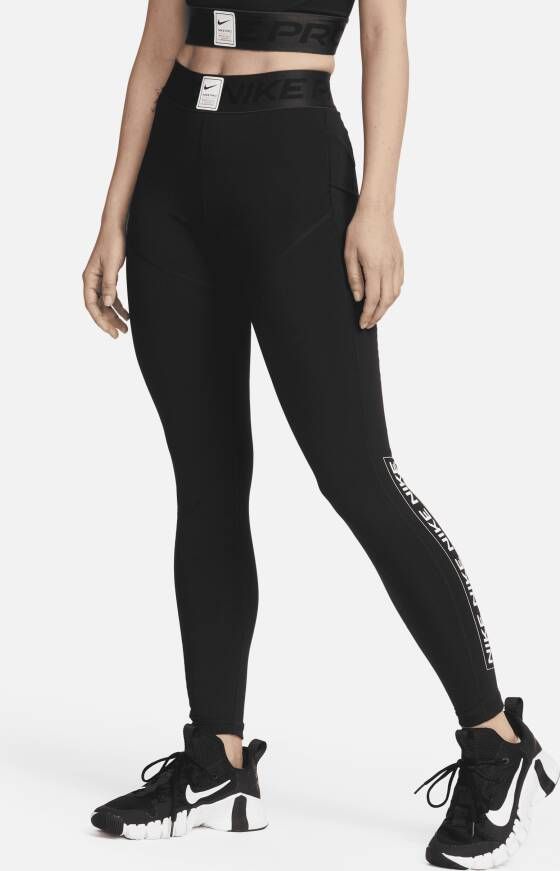 Nike Pro Legging met halfhoge taille en graphic voor dames Zwart