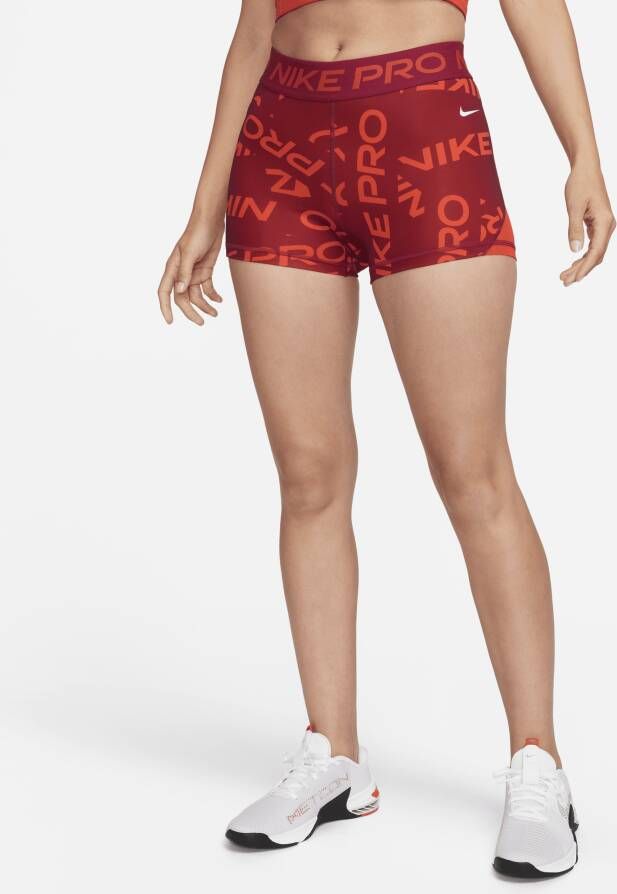 Nike Pro shorts met halfhoge taille en print voor dames (8 cm) Rood