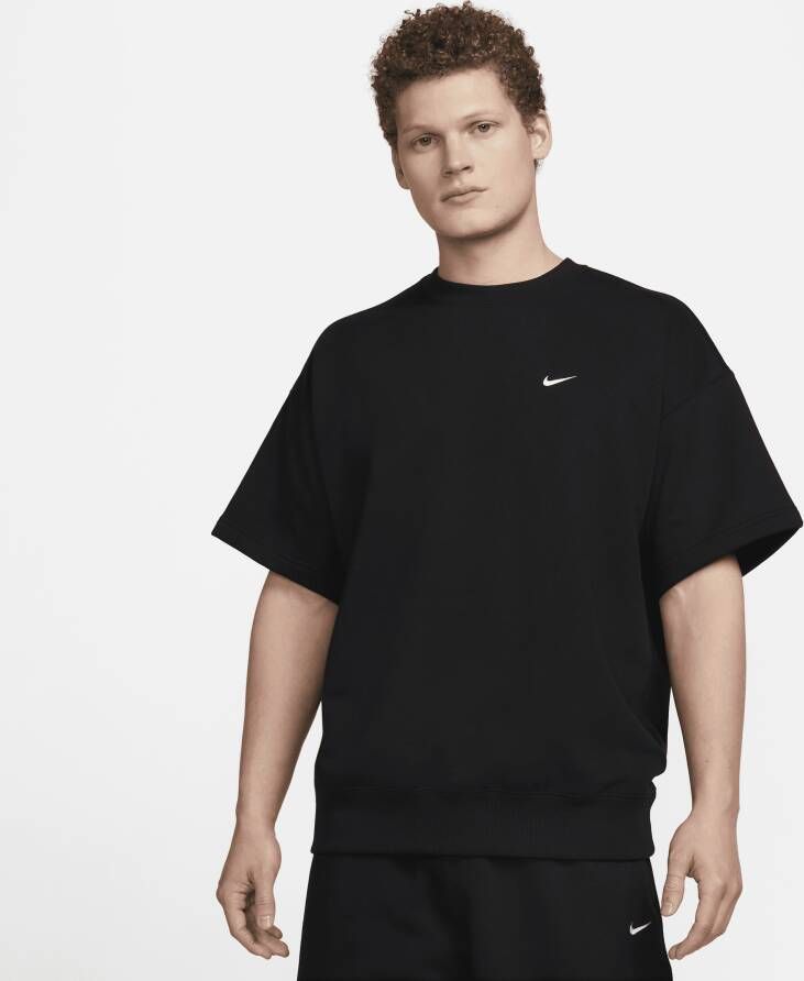 Nike Solo Swoosh herentop van sweatstof met korte mouwen Zwart