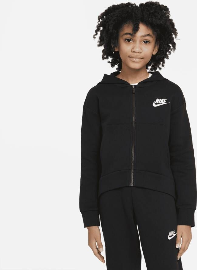 Nike Sportswear Club Fleece Hoodie met rits over de hele lengte voor meisjes Zwart