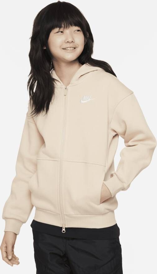 Nike Sportswear Club Fleece oversized hoodie met rits over de hele lengte voor meisjes Bruin