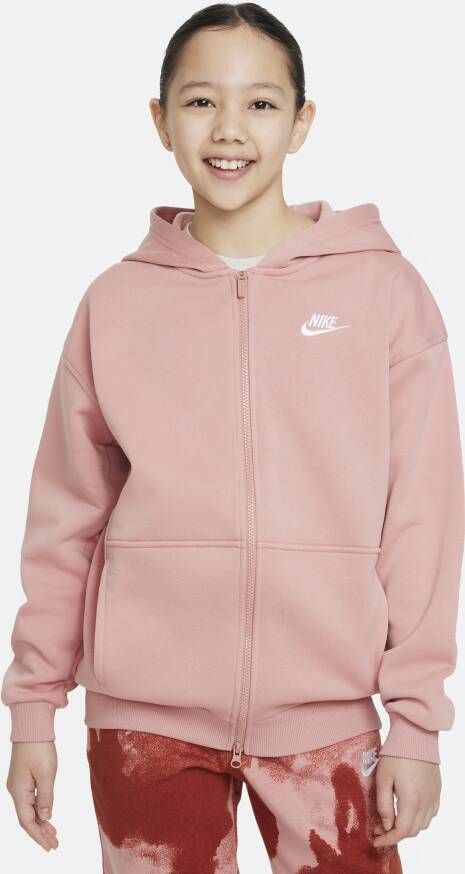 Nike Sportswear Club Fleece oversized hoodie met rits over de hele lengte voor meisjes Roze