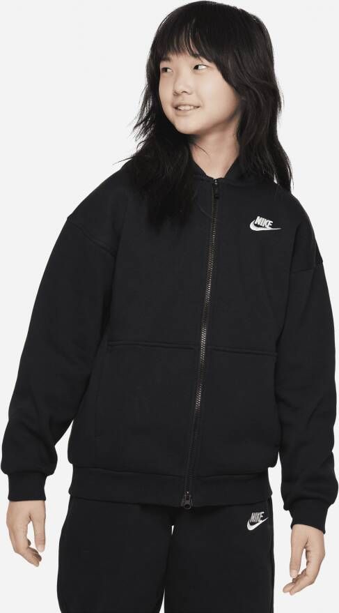 Nike Sportswear Club Fleece oversized hoodie met rits over de hele lengte voor meisjes Zwart
