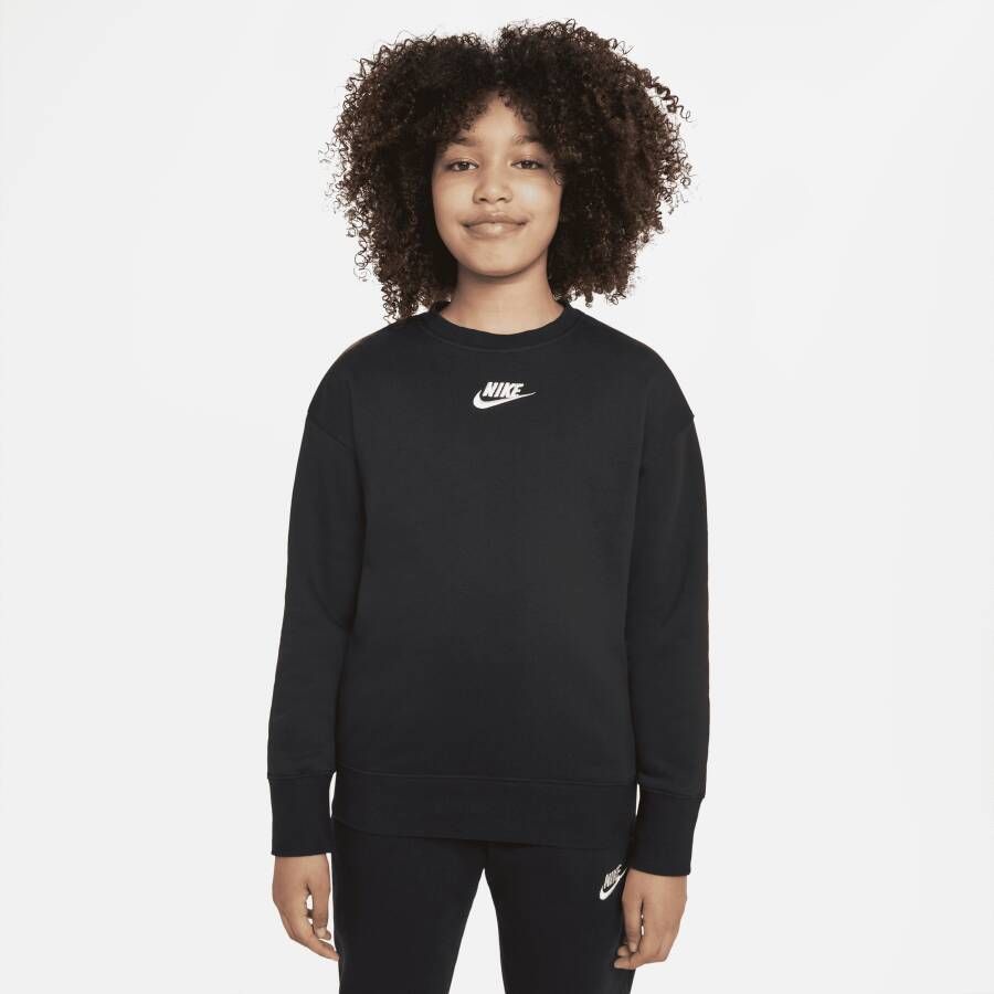 Nike Sportswear Club Fleece Sweatshirt met ronde hals voor meisjes Zwart