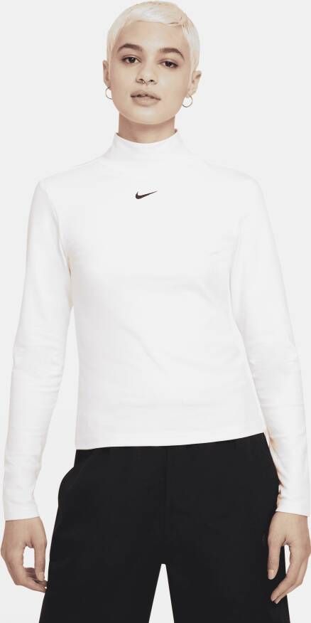 Nike Sportswear Collection Essentials Damestop met opstaande kraag en lange mouwen Wit