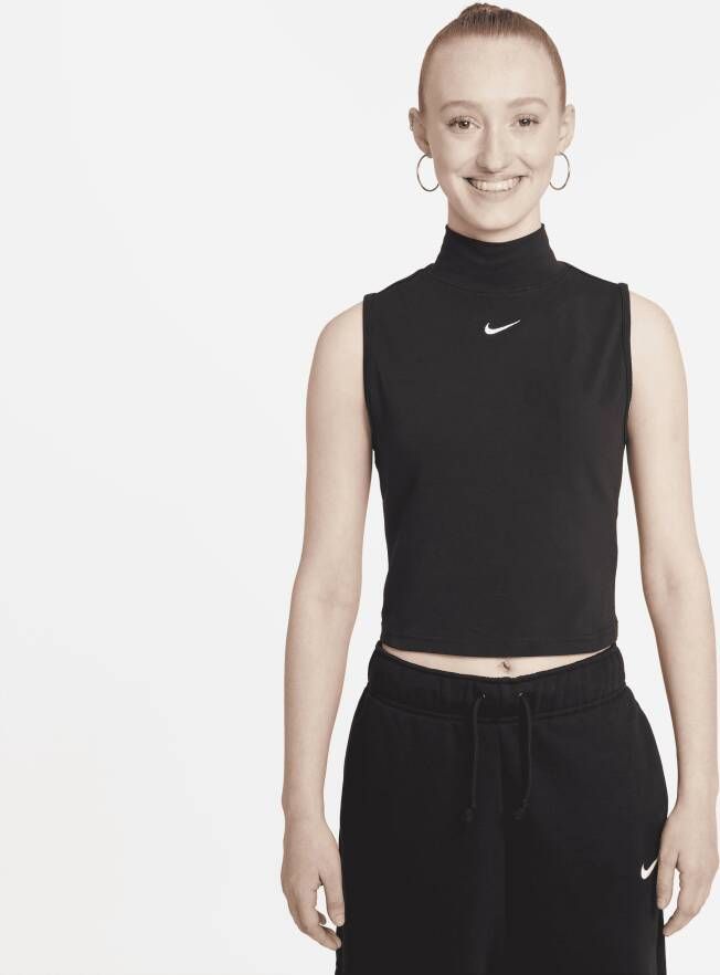 Nike Sportswear Collection Essentials Mouwloze damestop met opstaande kraag Zwart