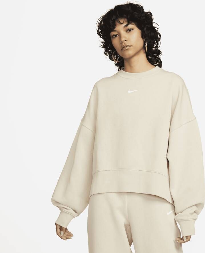 Nike Sportswear Collection Essentials Oversized sweatshirt van fleece met ronde hals voor dames Bruin