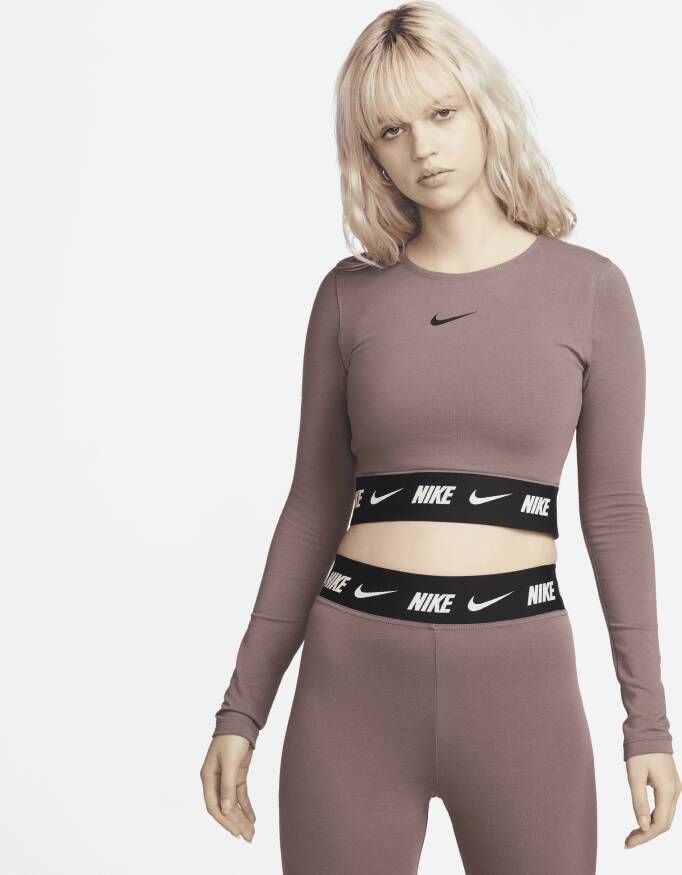 Nike Sportswear Croptop met lange mouwen voor dames Bruin