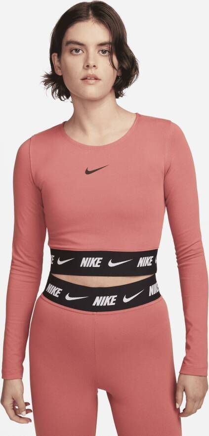Nike Kort shirt met lange mouwen en logoprint model 'Crop Tape'