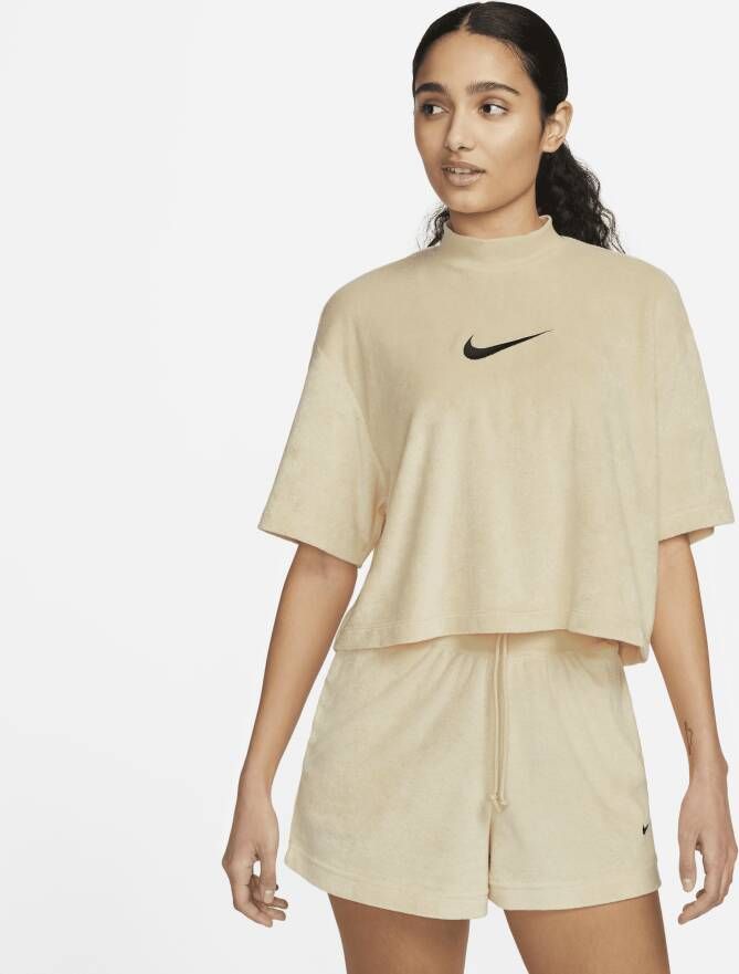 Nike Sportswear damestop van badstof met hoge kraag en korte mouwen Bruin