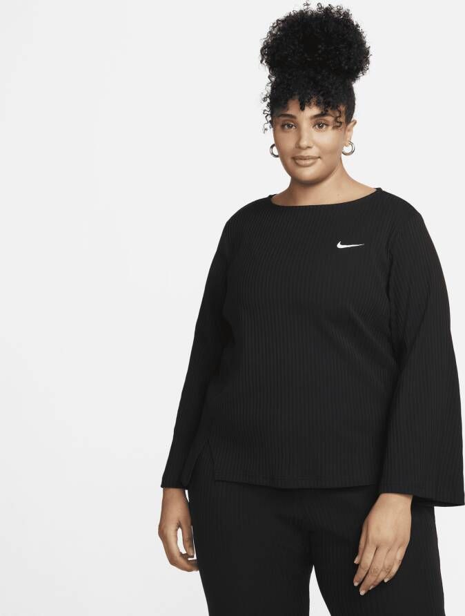 Nike Sportswear Damestop van geribbelde jersey met lange mouwen (Plus Size) Zwart