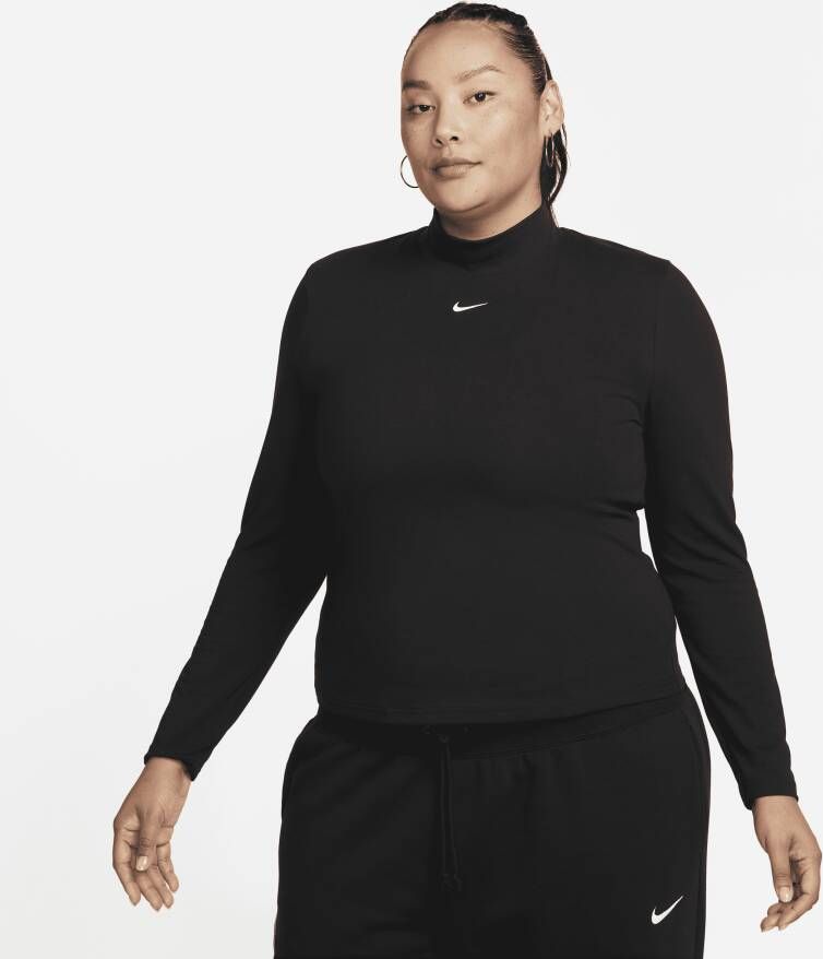 Nike Sportswear Essential Damestop met lange mouwen en opstaande kraag (Plus Size) Zwart