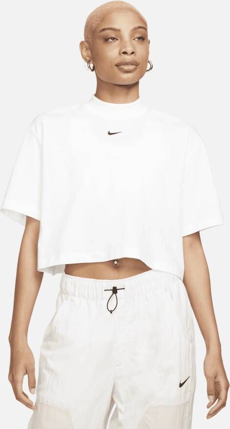 Nike Sportswear Essential Damestop met rechte pasvorm en hoge kraag Wit