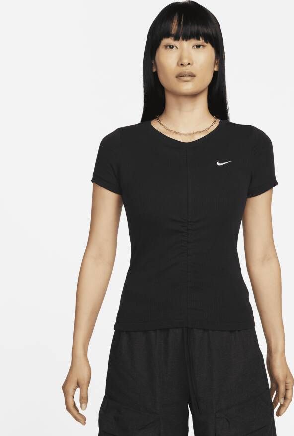 Nike Sportswear Essential geribde croptop met korte mouwen voor dames Zwart