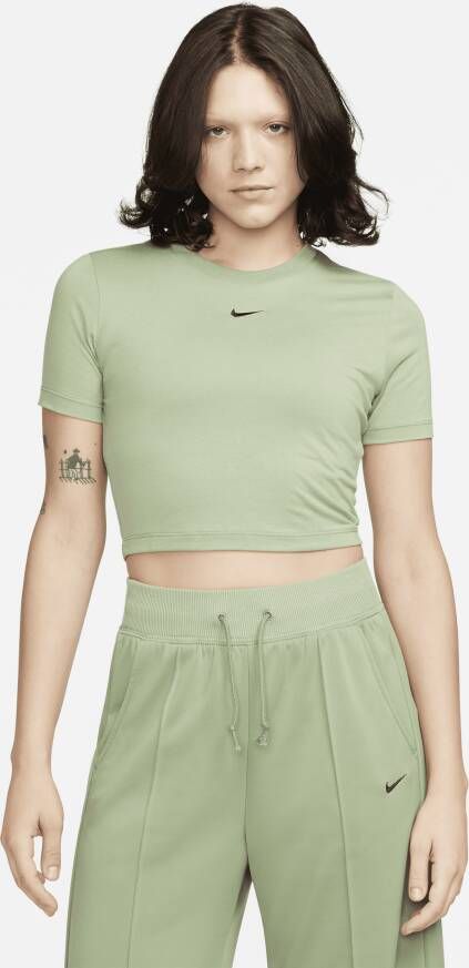 Nike Sportswear Essential Slim-fit Crop T-shirt T-shirts Kleding oil green black maat: S beschikbare maaten:XS S M L XL
