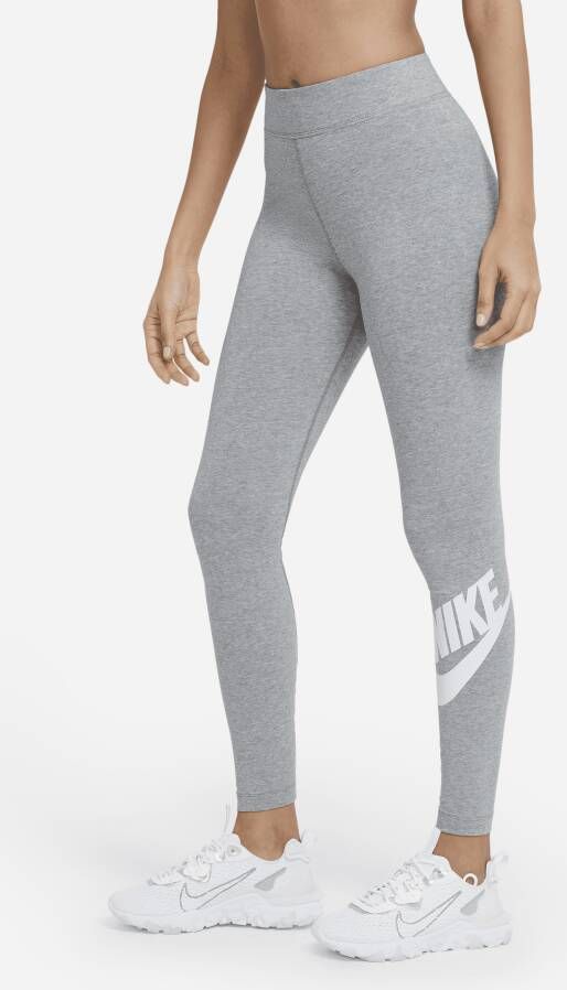 Nike Sportswear Essential Legging met hoge taille en logo voor dames Grijs
