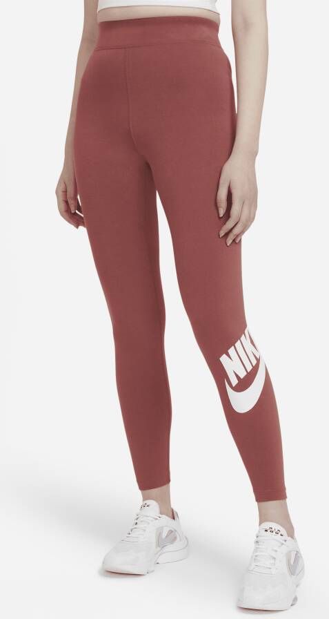 Nike Sportswear Essential Legging met hoge taille en logo voor dames Rood