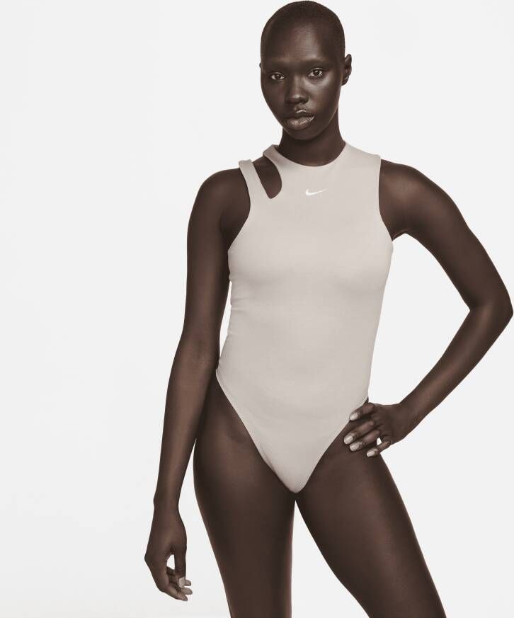 Nike Essentiële Bodysuit Tank Diffused Taupe Wit Pink Dames