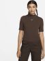 Nike Sportswear Essentials geribde damestop met hoge kraag en korte mouwen Bruin - Thumbnail 1