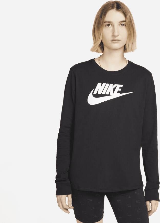 Nike Sportswear Essentials T-shirt met lange mouwen en logo voor dames Zwart