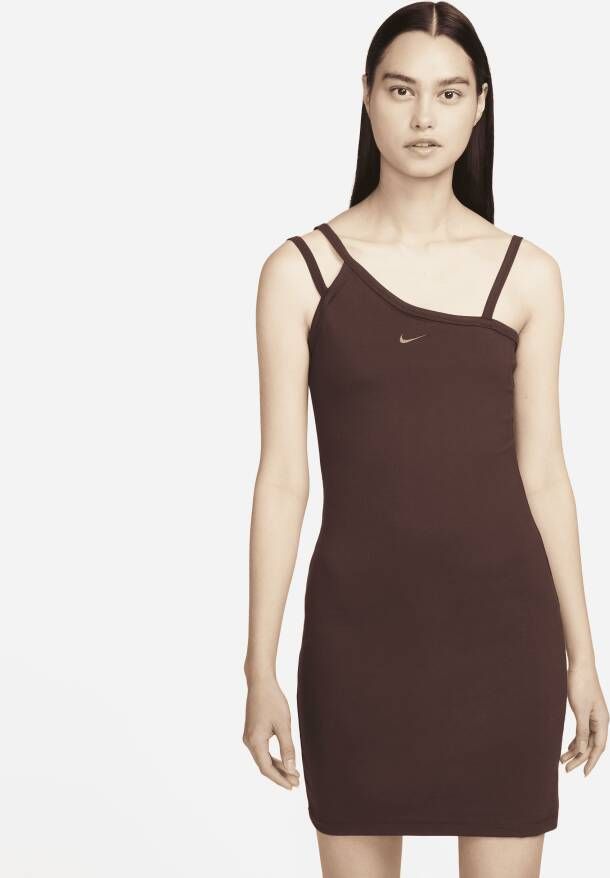 Nike Sportswear Everyday Modern Asymmetrical Tank Dress Jurken Kleding EARTH PLUM ECLIPSE maat: XS beschikbare maaten:XS S L
