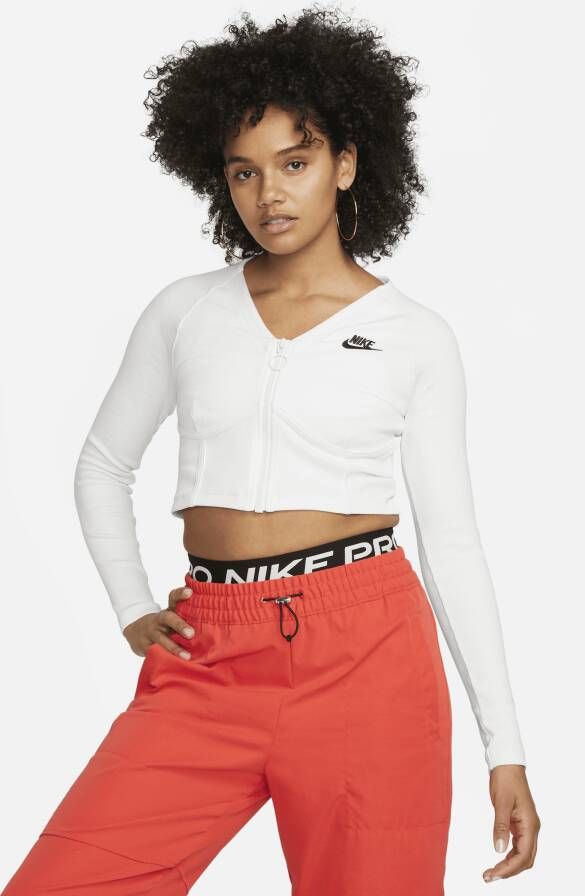 Nike Sportswear Geribde damestop met lange mouwen Wit