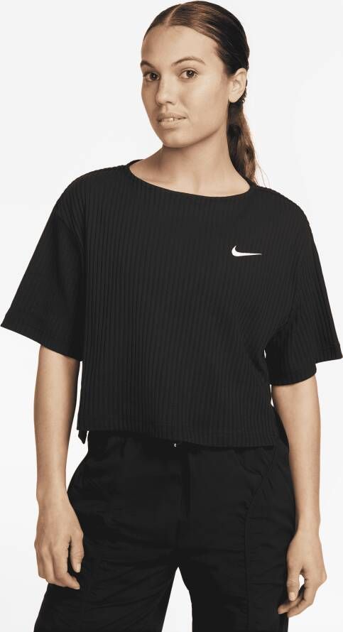 Nike Sportswear Geribde jersey damestop met korte mouwen Zwart
