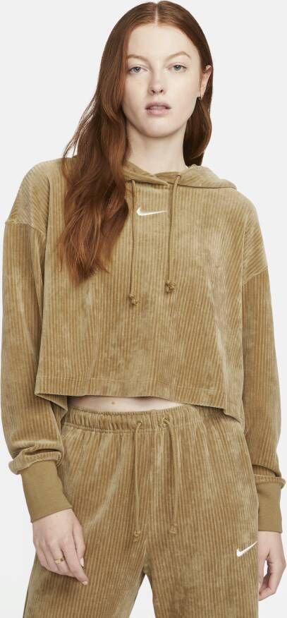 Nike Sportswear Wo 's Velour Cropped Pullover Hoodie Hoodies Kleding dk driftwood sail maat: L beschikbare maaten:XS L