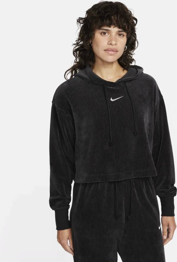Nike Sportswear Wo 's Velour Cropped Pullover Hoodie Hoodies Kleding black sail maat: M beschikbare maaten:XS M L