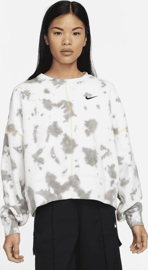 Nike Sportswear Oversized sweatshirt met ronde hals en tie-dye van fleece voor dames Grijs