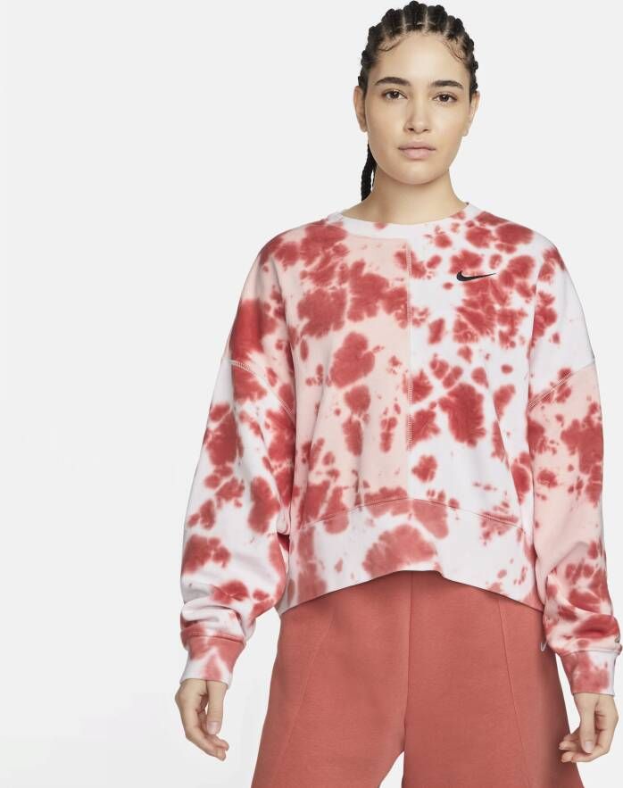 Nike Sportswear Oversized sweatshirt met ronde hals en tie-dye van fleece voor dames Roze