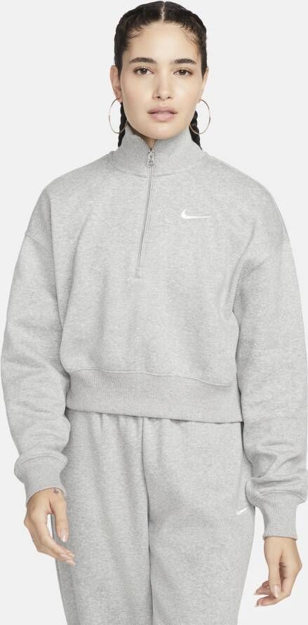 Nike Sportswear Phoenix Fleece cropped sweatshirt met halflange rits voor dames Grijs