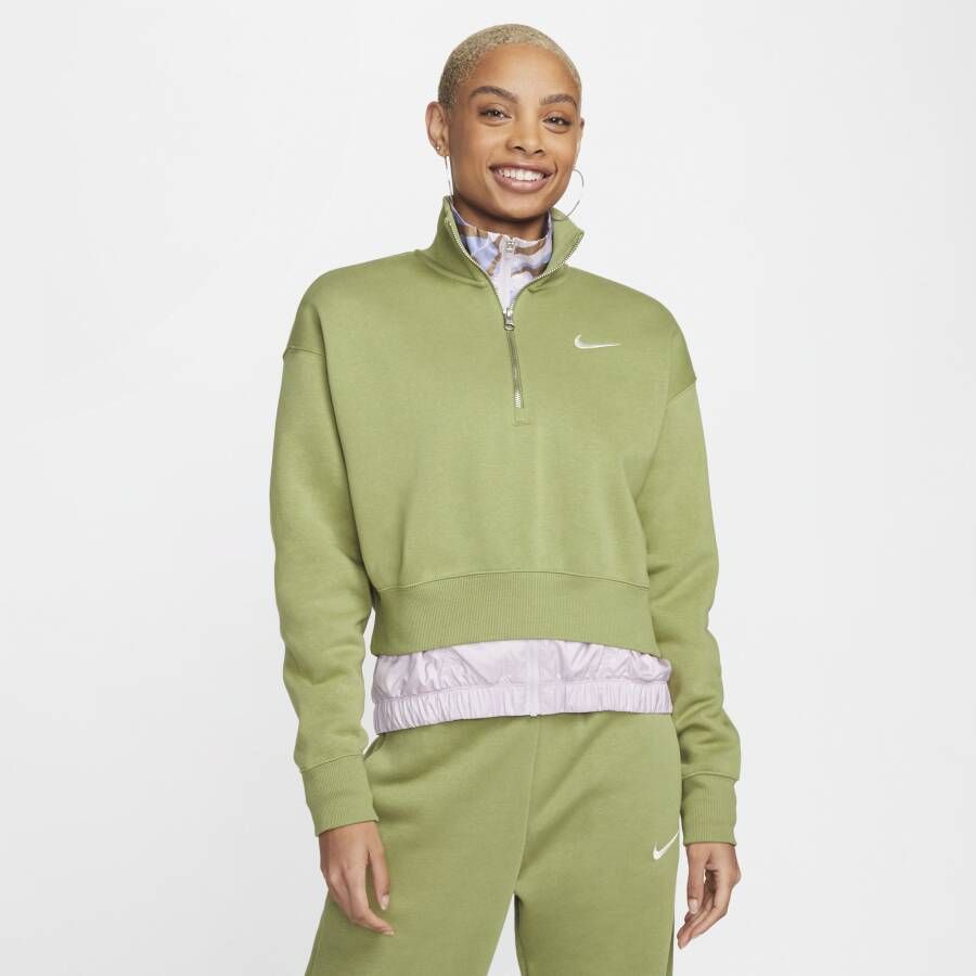 Nike Sportswear Phoenix Fleece Oversized cropped sweatshirt met halflange rits voor dames Groen